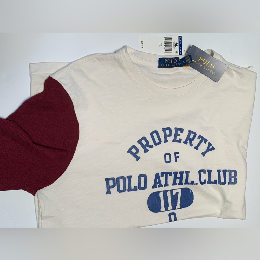 Polo by Ralph Lauren Cream and Maroon Baseball Tee